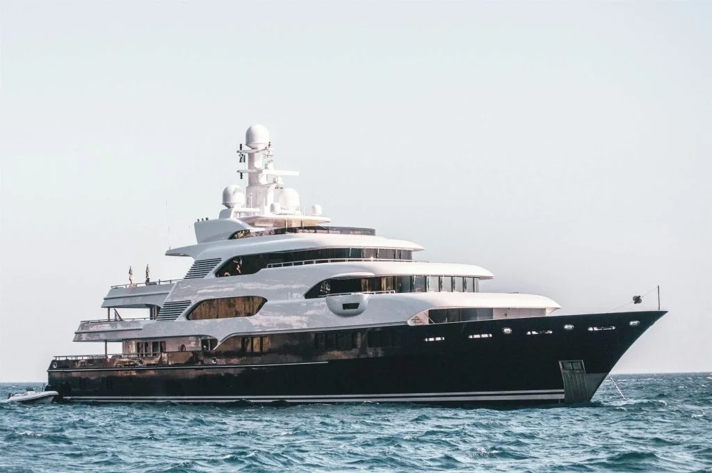 Large motor superyacht at anchor off the coast of Mallorca